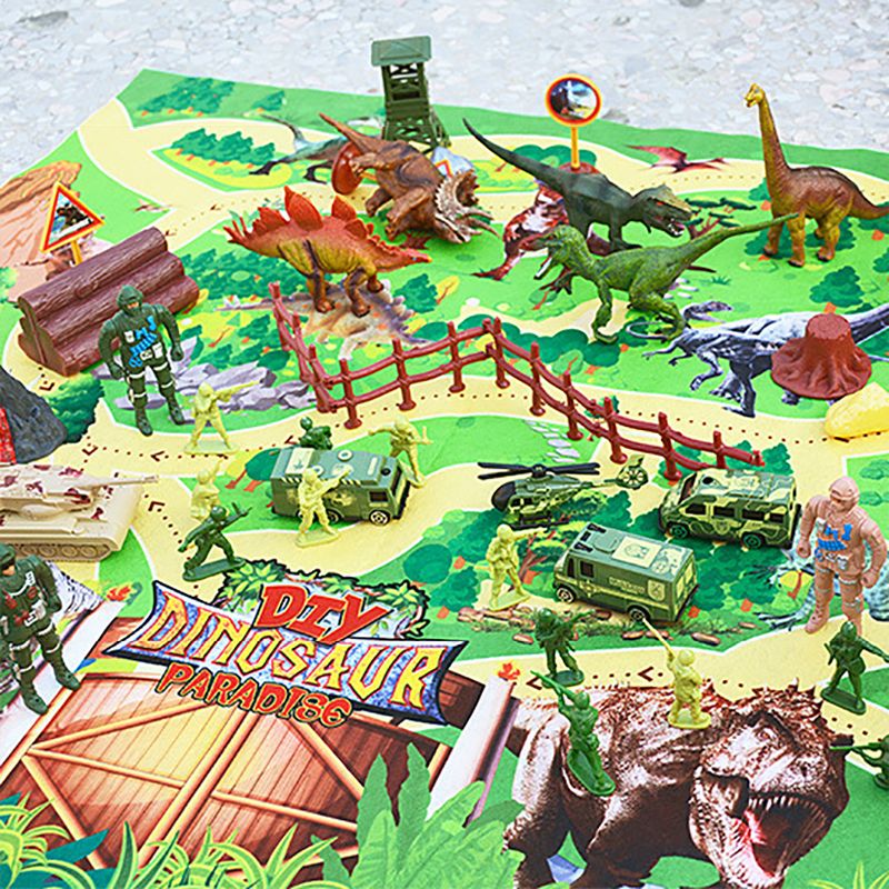 49Pcs Dinosaur Toys Kids Activity Play Mat Realistic Dinosaur Jurassic Dinosaur Play Set Green big image 6