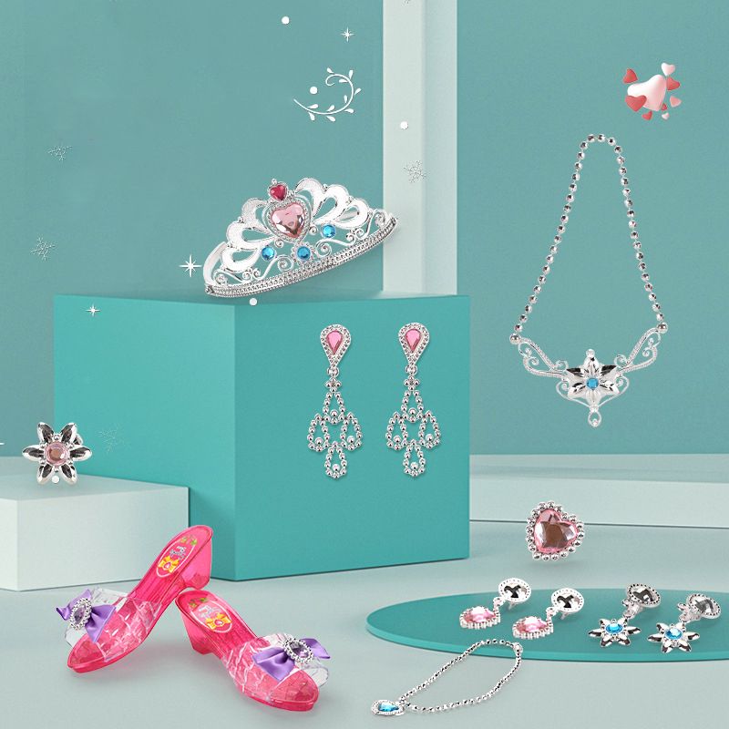 Princess Dress Up Shoes Jewelry Toys Set Girls Role Play Pretend Toys Kit Gift (Accessories shape and color are random) Pink big image 3