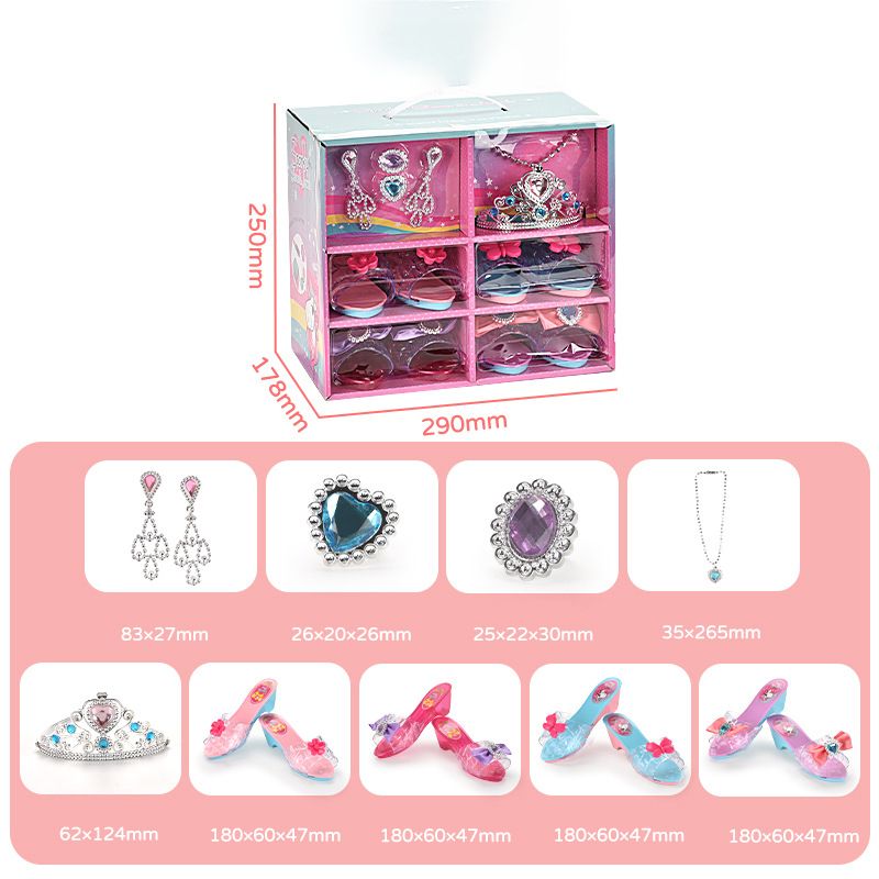 Princess Dress Up Shoes Jewelry Toys Set Girls Role Play Pretend Toys Kit Gift (Accessories shape and color are random) Pink big image 5