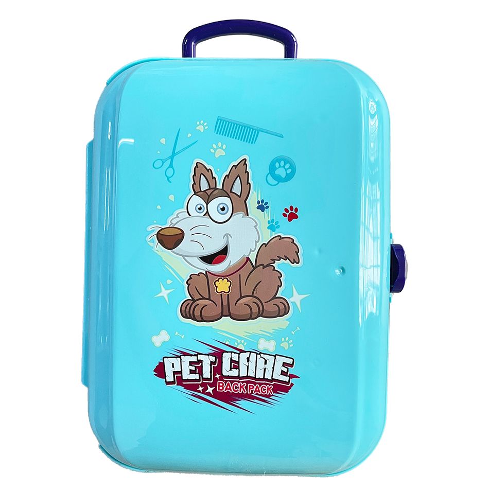 16Pcs Pet Care Play Set Kids Vet Backpack Play Set Vet Puppy Dog Grooming Toys Role Play Set Blue big image 5