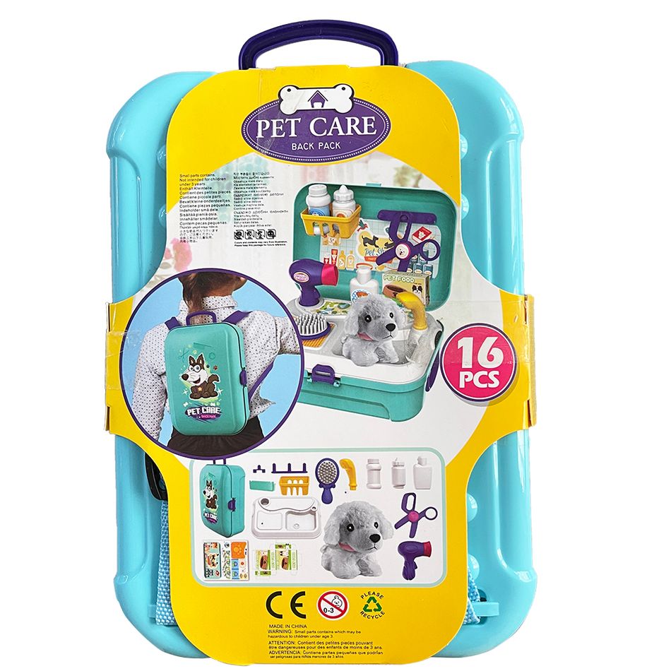 Conjunto de jogos de cuidados com animais de estimação de 16 peças, mochila veterinária para crianças, conjunto de jogos para cachorros veterinários, brinquedos de preparação para cães, conjunto de dramatização Azul big image 5
