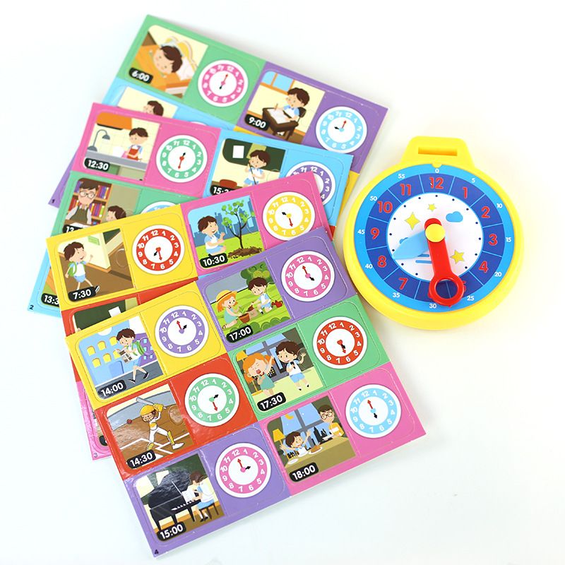 quebra-cabeça de relógio de cognição de tempo para crianças, cartões educativos, brinquedos de relógio ajudam as crianças a praticar o tempo, desenvolver bons hábitos Amarelo big image 2