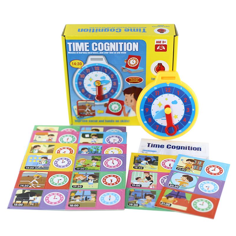 quebra-cabeça de relógio de cognição de tempo para crianças, cartões educativos, brinquedos de relógio ajudam as crianças a praticar o tempo, desenvolver bons hábitos Amarelo big image 1