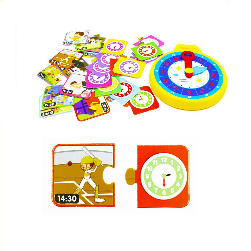 Kids Time Cognition Clock Puzzle Educational Cards Clock Toys Help Kids Practice Time Good Habits Develop Yellow big image 3