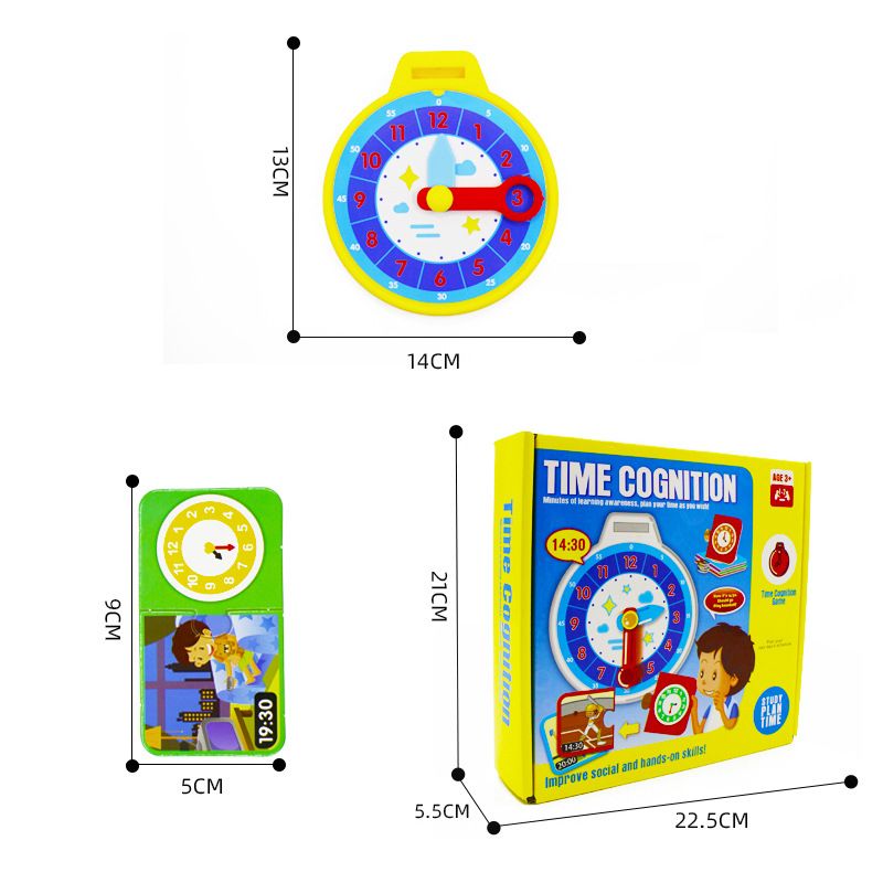 quebra-cabeça de relógio de cognição de tempo para crianças, cartões educativos, brinquedos de relógio ajudam as crianças a praticar o tempo, desenvolver bons hábitos Amarelo big image 5