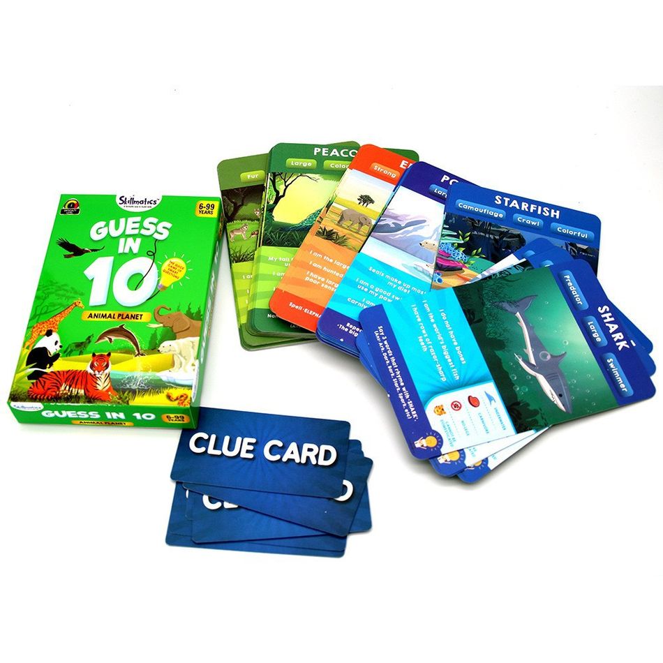 Card Game Guess in 10 Animal Planet Quick Game of Smart Questions Average Playtime 30 Minutes Green