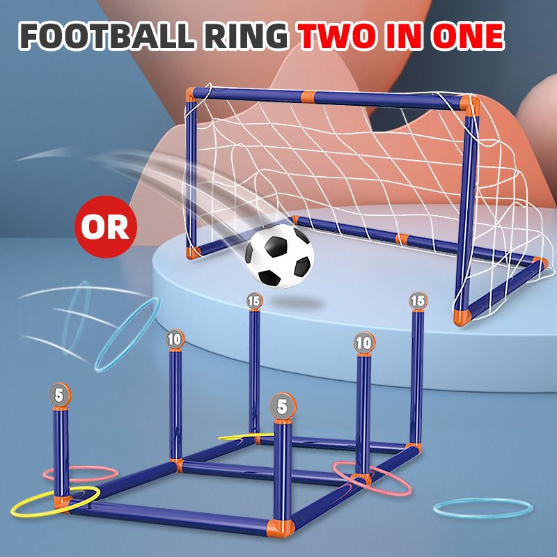 2-in-1 Soccer Goal Toss Ring Toy Competitive Game Soccer Ball Throwing Ring Toys for Outdoor Indoor Blue big image 2