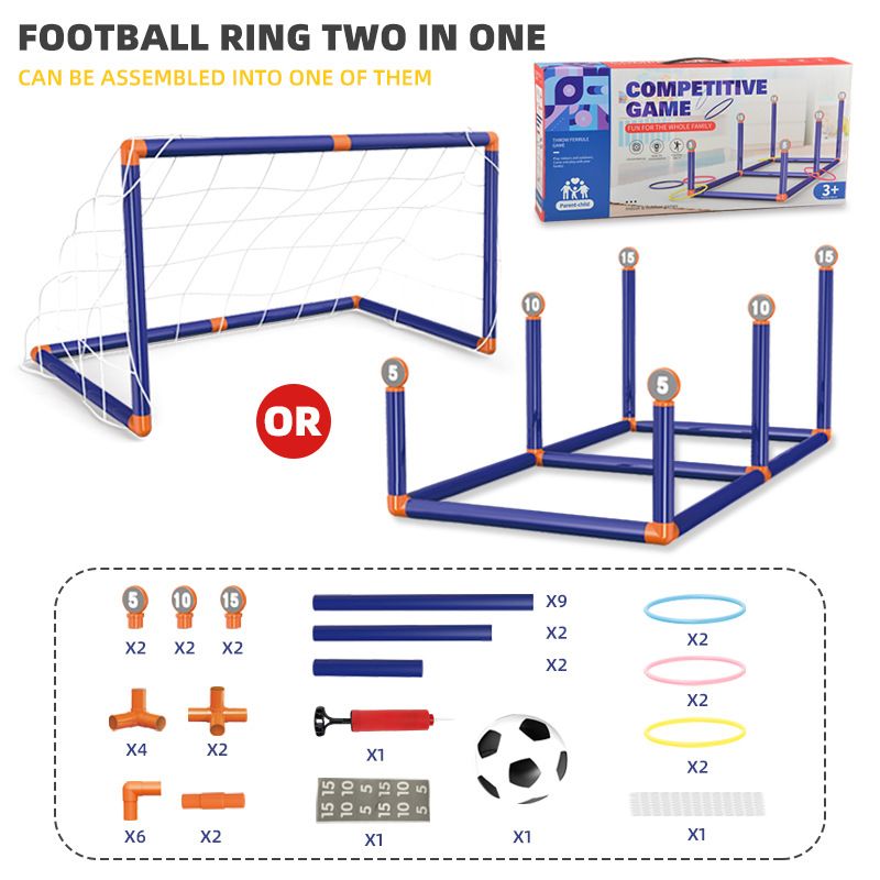 2-in-1 Soccer Goal Toss Ring Toy Competitive Game Soccer Ball Throwing Ring Toys for Outdoor Indoor Blue big image 1