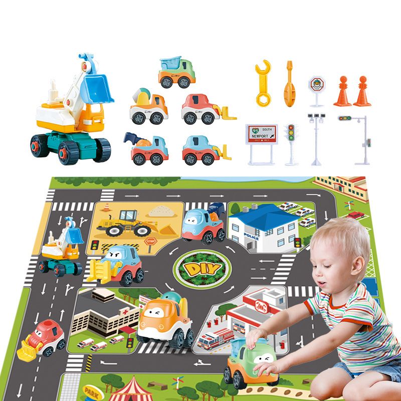 Kids Play Mat City Engineering Rug Carpet with DIY Disassembly Assembly Engineering Vehicle Toys Set Multi-color big image 3