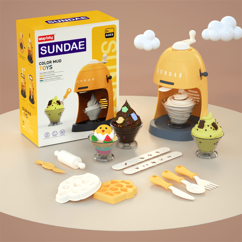 Sundae Play Kit Color Mud Toys DIY Ice Cream Maker Kitchen Machine Pretend Play Toys Yellow big image 1