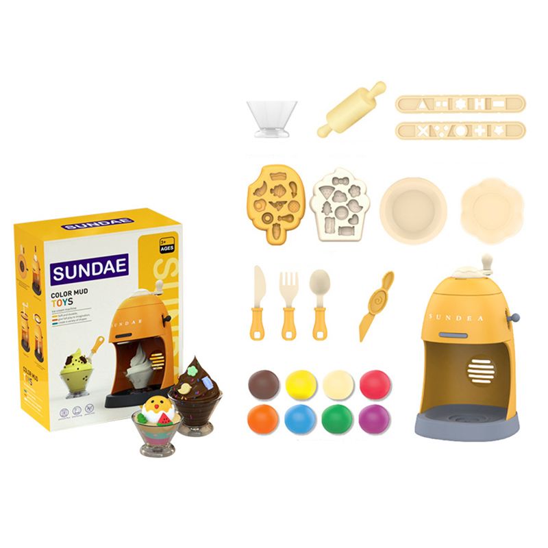 Sundae Play Kit Color Mud Toys DIY Ice Cream Maker Kitchen Machine Pretend Play Toys Yellow big image 2