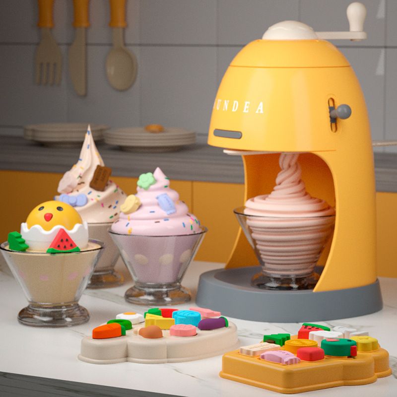 Sundae Play Kit Color Mud Toys DIY Ice Cream Maker Kitchen Machine Pretend Play Toys Yellow big image 4