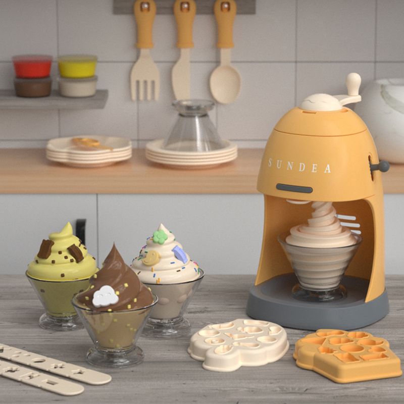 Sundae Play Kit Color Mud Toys DIY Ice Cream Maker Kitchen Machine Pretend Play Toys Yellow big image 6