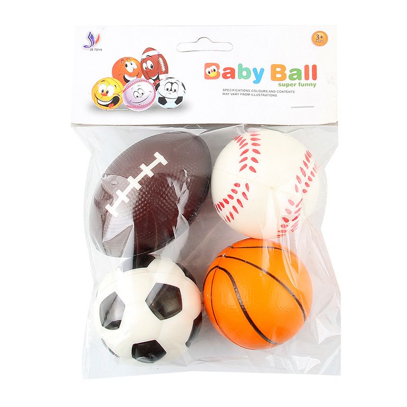 4Pcs Sports Stress Foam Balls Squeeze Ball Toy Set Includes Basketball Football Baseball and Soccer Squeezable Anxiety Relief Balls Multi-color
