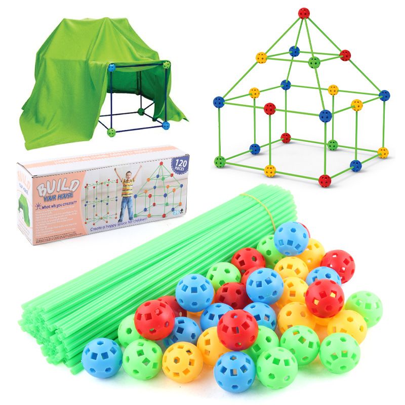 120 peças kit de construção diy para crianças, castelos, túneis, montagem de tenda, brinquedos de construção, desenvolver brinquedos de quebra-cabeça de imaginação Multicolorido big image 6