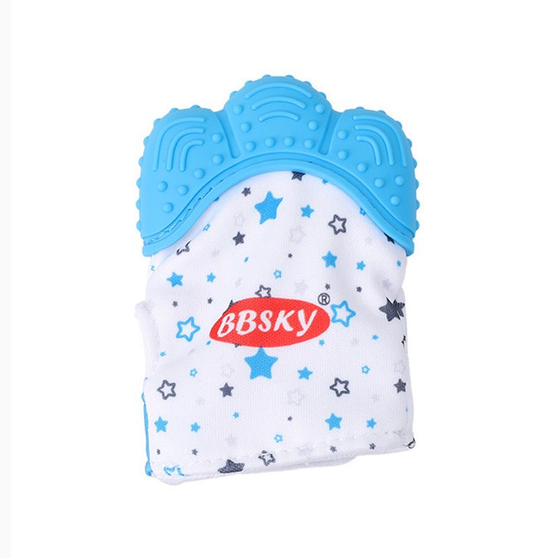 Silicone Teething Mitt Soothing Infant Teething Mitten Relief Massager Teether Toy Blue big image 1
