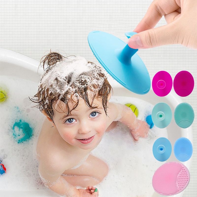 Baby Bath Silicone Brush Massage Brush Scrubbers Exfoliator Brush Suction Cup Design Rosy