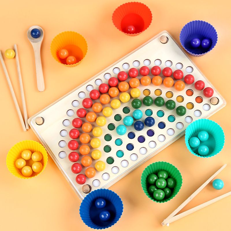 Wooden Peg Board Beads Game Rainbow Clip Bead Puzzle Color Sorting Counting Matching Game Beads Fine Motor Skill Montessori Toys Multi-color big image 3