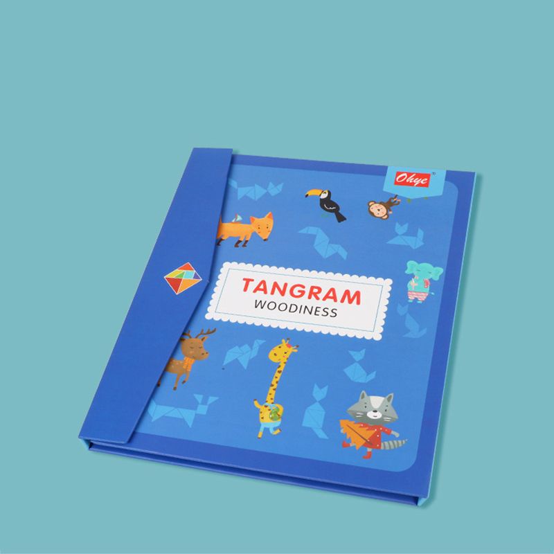 Tangram Puzzle Wooden Pattern Tangram Magnetic Puzzle Shape Blocks Jigsaw Book Brain Teasers IQ Educational Toy Dark Blue big image 1