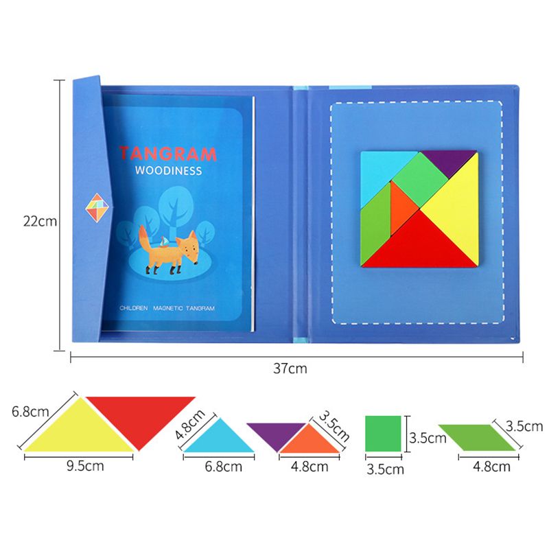 Tangram Puzzle Wooden Pattern Tangram Magnetic Puzzle Shape Blocks Jigsaw Book Brain Teasers IQ Educational Toy Dark Blue big image 4