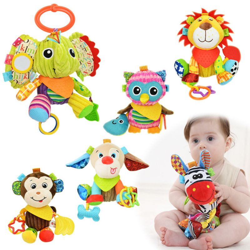 Baby Plush Animal Rattle Doll Car Seat Stroller Crib Soothing Toys with Teether and Sound Paper White big image 1