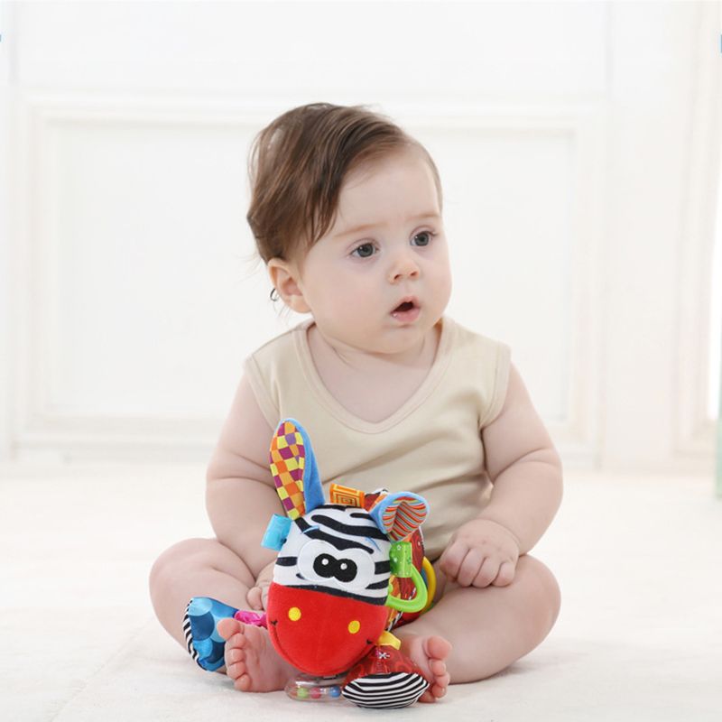 Baby Plush Animal Rattle Doll Car Seat Stroller Crib Soothing Toys with Teether and Sound Paper White big image 3