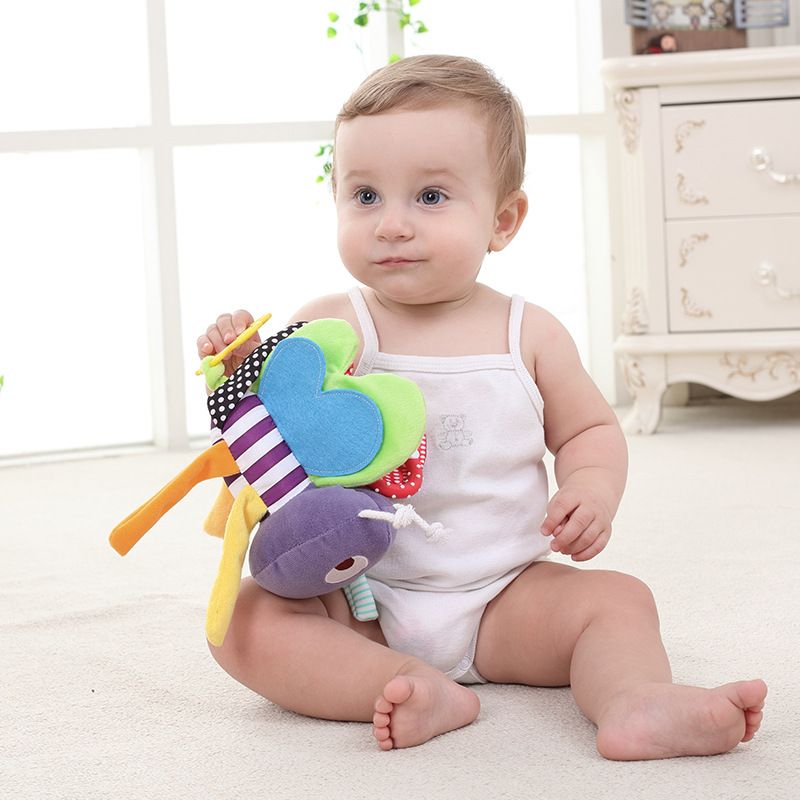 Cute Bee Plush Comfort Rattle Doll Baby Car Seat Stroller Hanging Rattles with Teether Multi-color