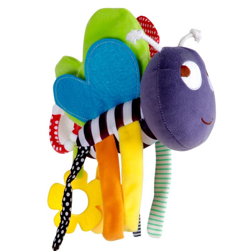 Cute Bee Plush Comfort Rattle Doll Baby Car Seat Stroller Hanging Rattles with Teether Multi-color big image 2