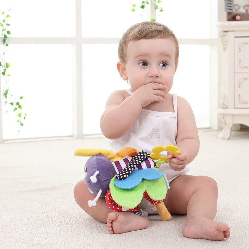 Cute Bee Plush Comfort Rattle Doll Baby Car Seat Stroller Hanging Rattles with Teether Multi-color big image 4