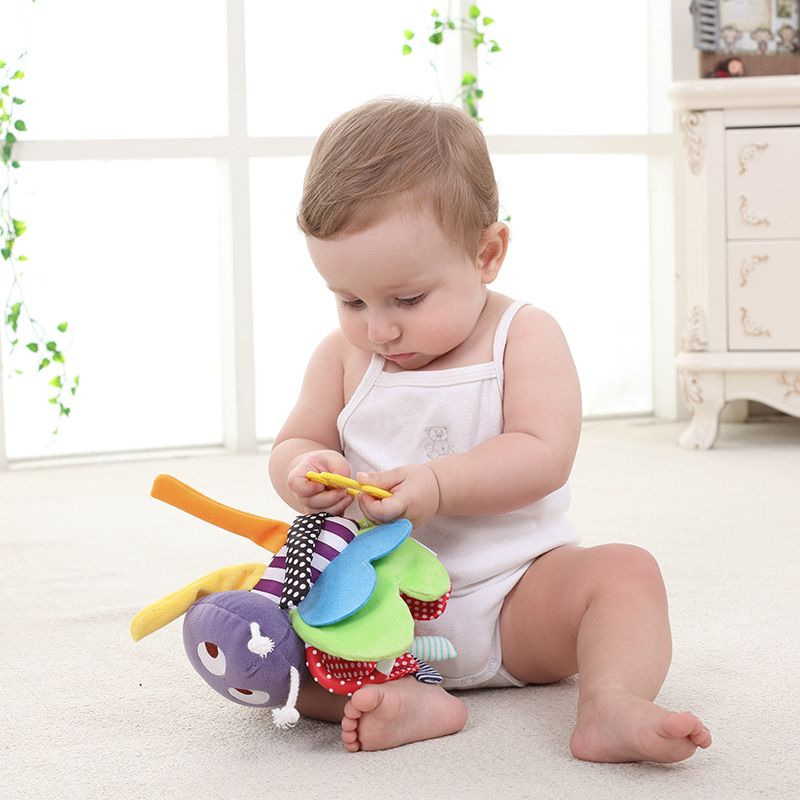 Cute Bee Plush Comfort Rattle Doll Baby Car Seat Stroller Hanging Rattles with Teether Multi-color big image 5