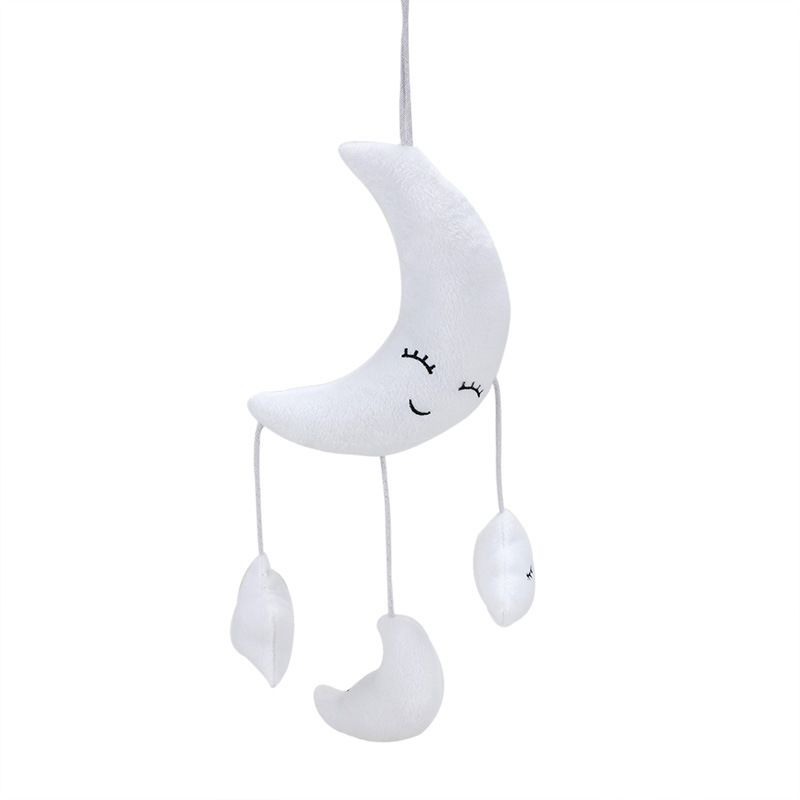 Baby Hanging Rattle Toys Clouds Moon Stars Plush Doll Stroller Crib Hanging Pendant Toy White big image 4