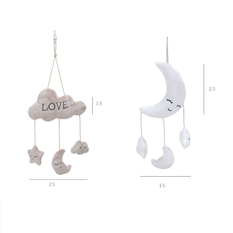 Baby Hanging Rattle Toys Clouds Moon Stars Plush Doll Stroller Crib Hanging Pendant Toy White big image 5