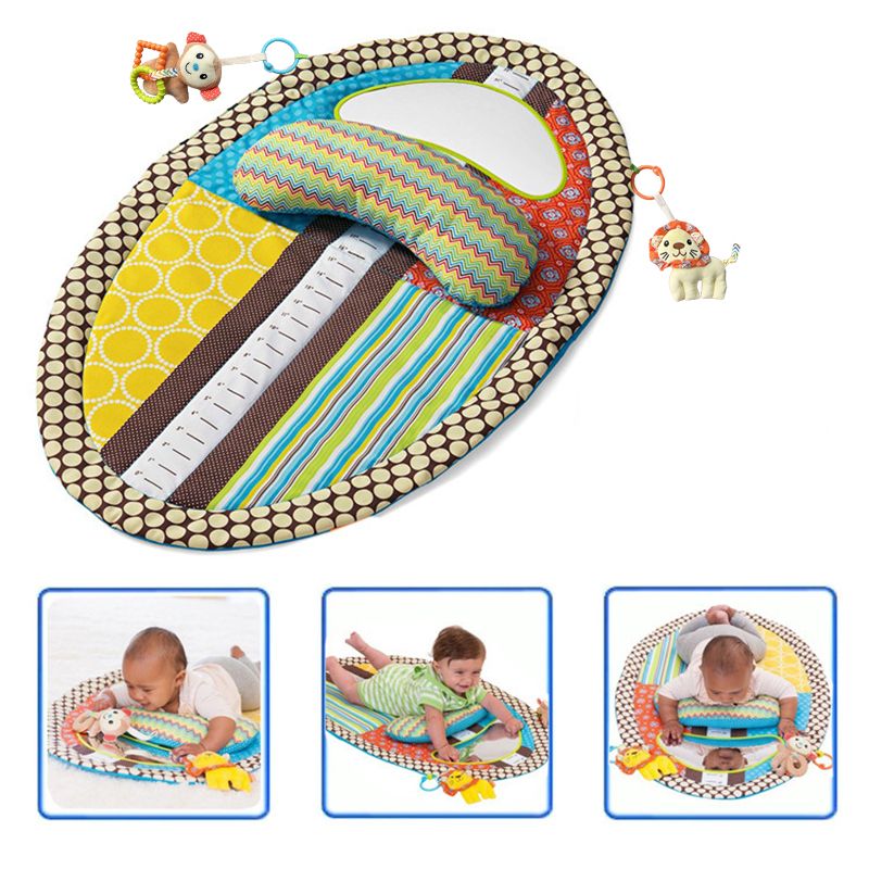 Baby Tummy Time Mat Play Mat Infants Changing Pad Height Measure Chart with Plush Pillow & Mirror Multi-color big image 3