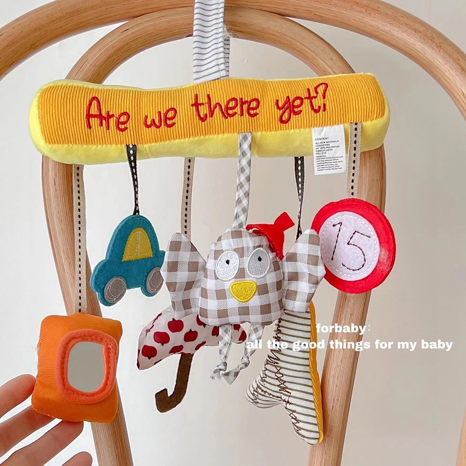 Baby Hanging Rattle Toys Owl Plush Animal Stroller Crib Sensory Learning Toy with Battery Color block big image 7