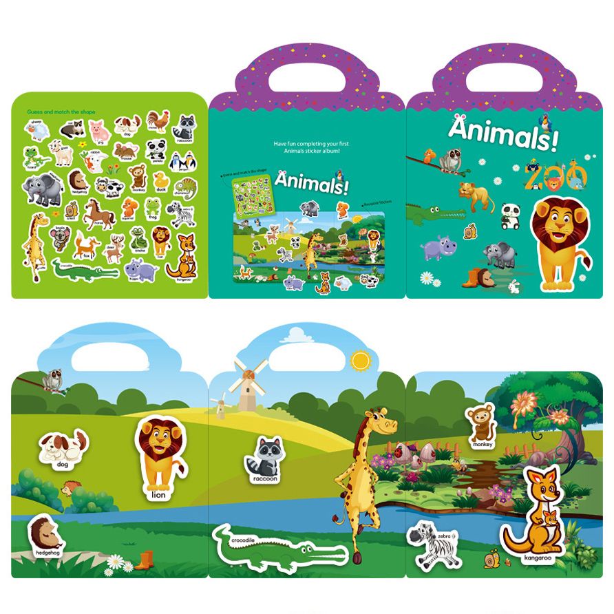 3-pack Kids Reusable Stickers Books DIY Scene Puzzle Stationery Stickers Early Education Stickers Books Children Gift Color-A big image 5