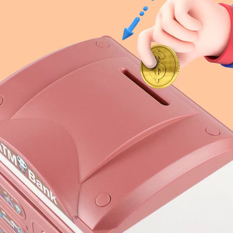 Kids Piggy Bank Electronic Mini ATM Savings Machine with Password & Fingerprint Unlocking Simulation & Music & Chinese-English Bilingual Switch Color-A big image 4