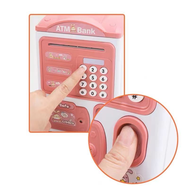 Kids Piggy Bank Electronic Mini ATM Savings Machine with Password & Fingerprint Unlocking Simulation & Music & Chinese-English Bilingual Switch Color-A big image 5