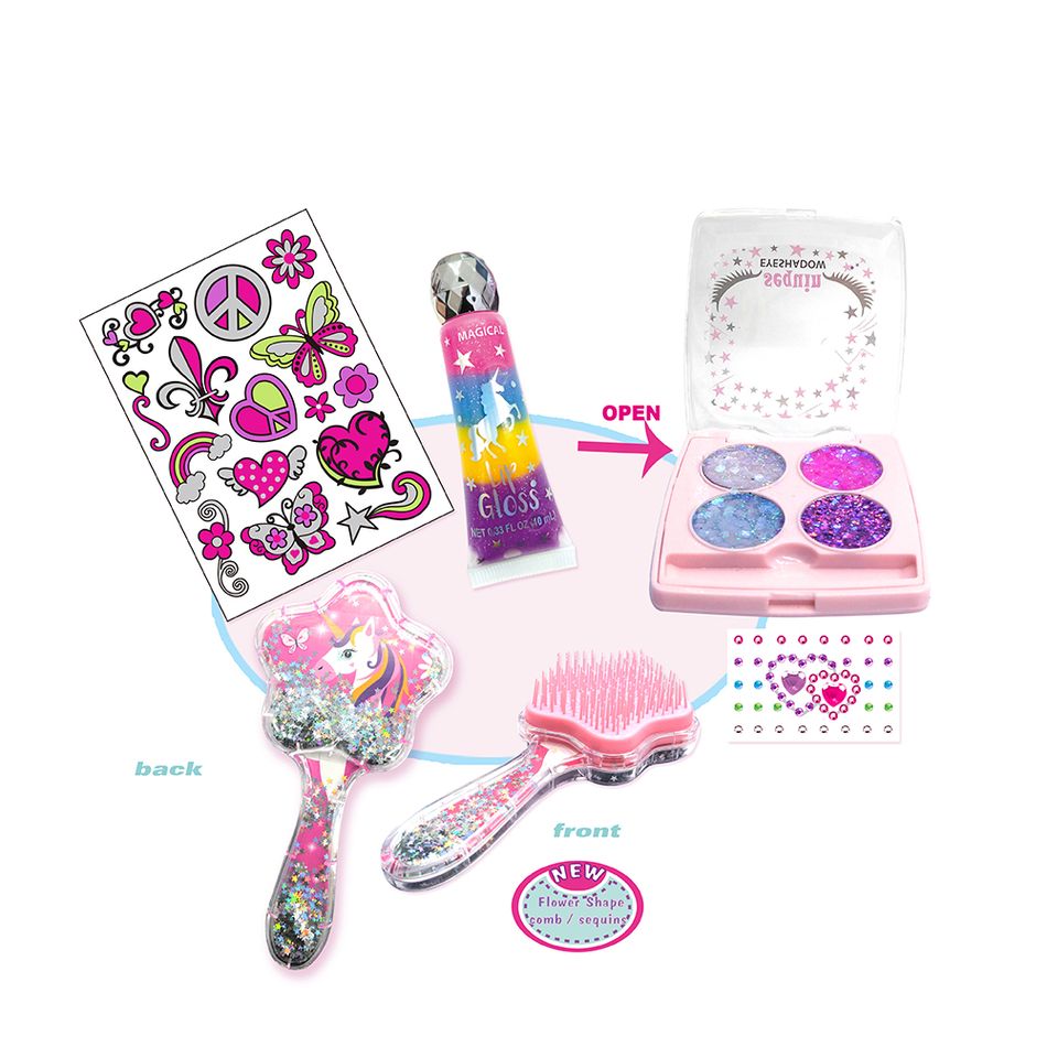 Kids Makeup Kit for Little Girls Pretend Toys Eyeshadow Sticker Comb Cosmetic Gift Toys Multi-color big image 3