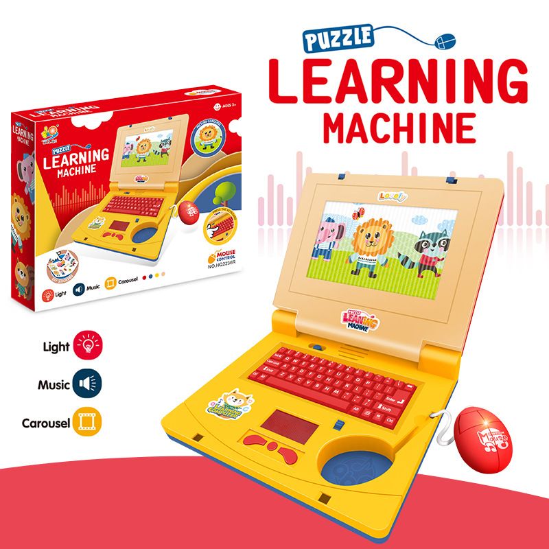 Educational Laptop for Kids Lights and Music Cartoon Learning Machine with Mouse Early Education Toys Color-A big image 1