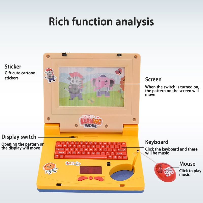 Educational Laptop for Kids Lights and Music Cartoon Learning Machine with Mouse Early Education Toys Color-A big image 3