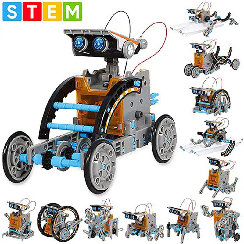 STEM 13-in-1 Education Solar Robot Toys DIY Building Science Experiment Kit Education Activities Toys Color-A big image 2