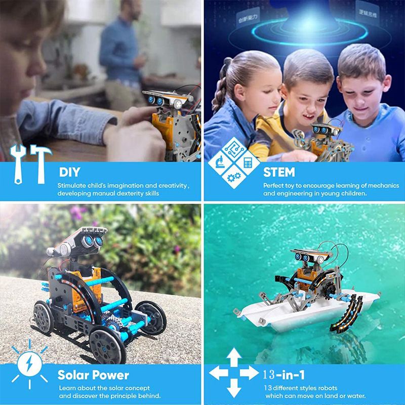 STEM 13-in-1 Education Solar Robot Toys DIY Building Science Experiment Kit Education Activities Toys Color-A big image 5
