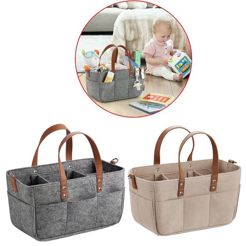 Baby Diaper Caddy Organiser Felt Portable Nursery Bin with Stroller Straps Color-A big image 2
