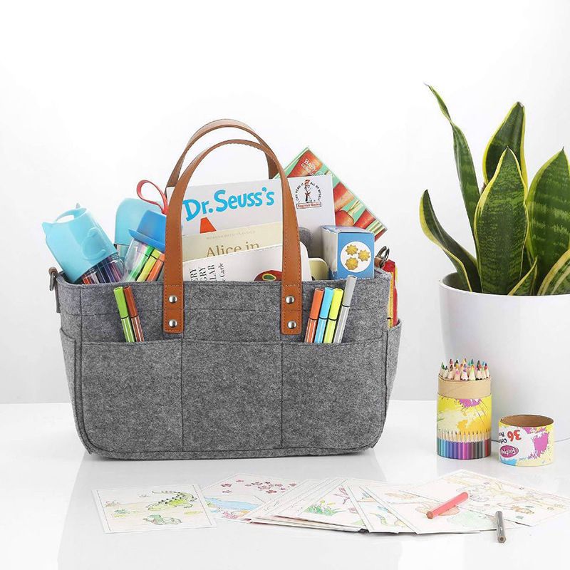 Baby Diaper Caddy Organiser Felt Portable Nursery Bin with Stroller Straps Color-A big image 7