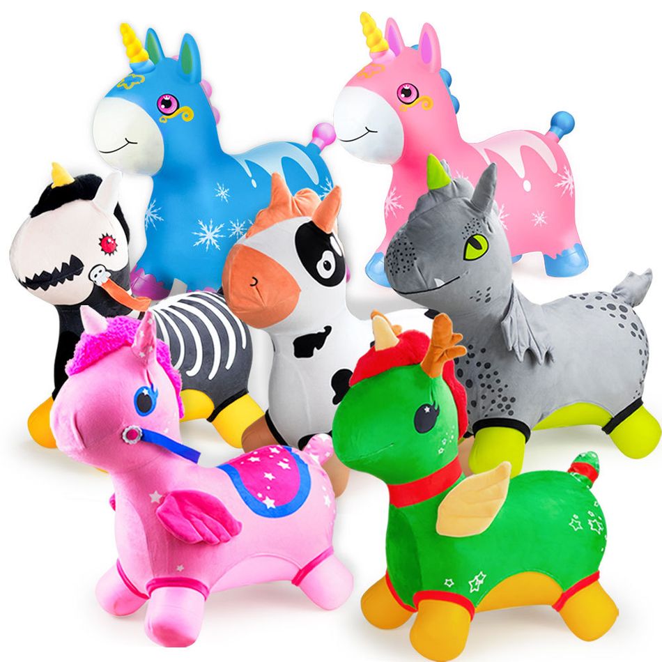 Inflatable Bouncy Unicorn Kids Bouncy Hopper Ride On Toys with Pump Indoor Outdoor Activity Toys Gift Color-A