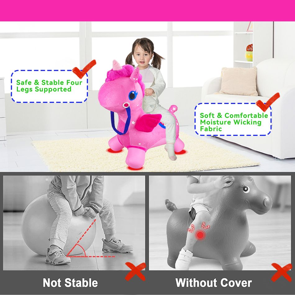 Inflatable Bouncy Unicorn Kids Bouncy Hopper Ride On Toys with Pump Indoor Outdoor Activity Toys Gift Color-A big image 3
