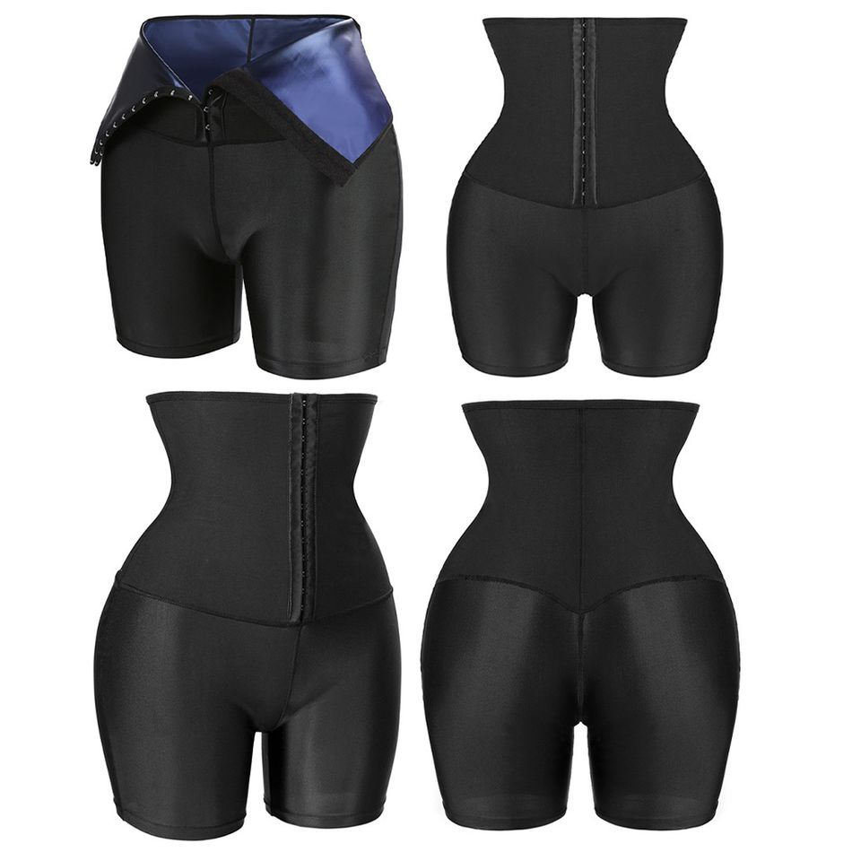 calças de suor de sauna para mulheres de cintura alta controle de barriga shorts de emagrecimento treino exercício modelador de corpo coxas Preto