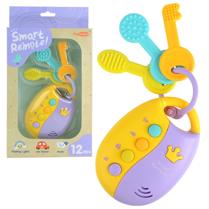 Baby Teether Simulation Car Key Musical Toy with 12 Songs & Sound & Light Early Education Learning Toys Color-A