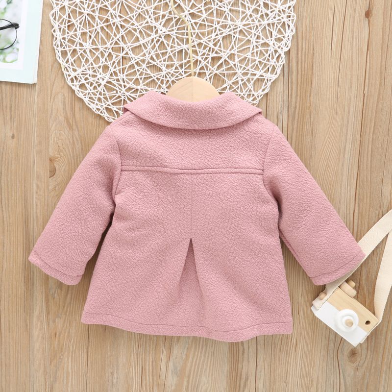 Solid Doll Collar Double Breasted Baby Long-sleeve Coat Dark Pink