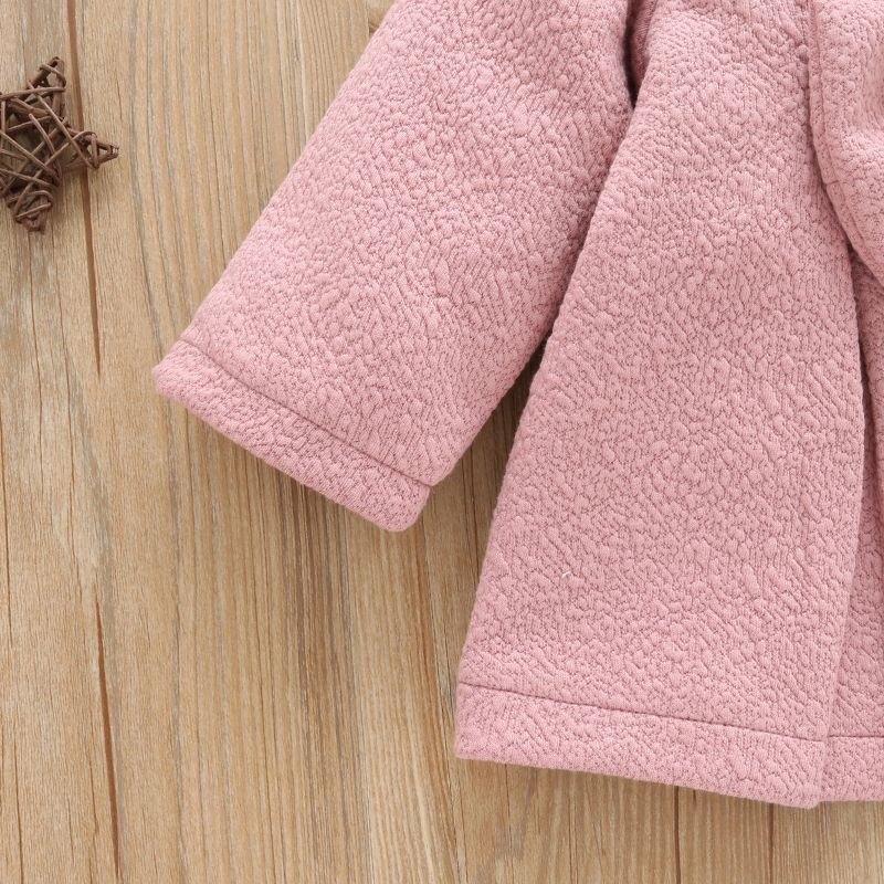 Solid Doll Collar Double Breasted Baby Long-sleeve Coat Dark Pink big image 3